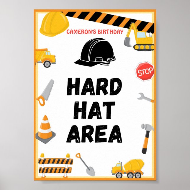 Construction Party Sign, Birthday, Baby Shower Poster (Front)