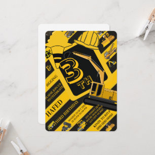 Construction party signs bundle, Editable truck Invitation