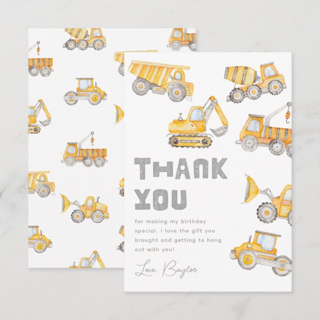 Construction Party Thank You Cards | Thank You (Front/Back)