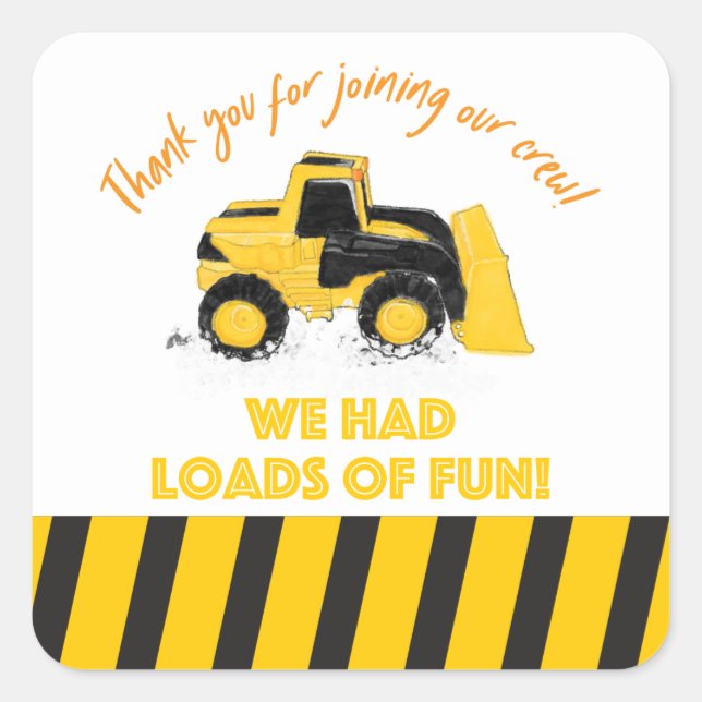 Construction Party Thank You Stickers (Front)