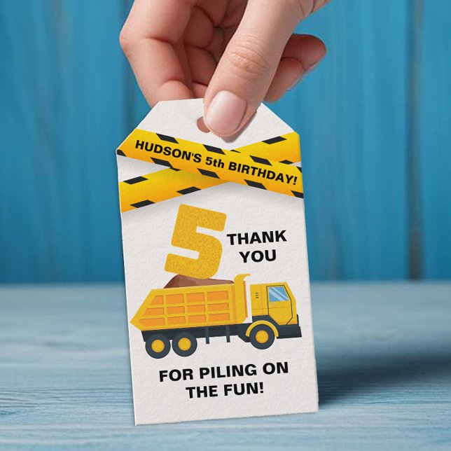 Construction Party Thank You Tag – Yellow Dump  (Construction Vehicle Birthday Party Favor Tag)