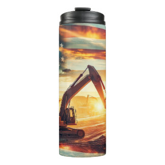 Construction Patriotic Flag Backhoe  Thermal Tumbler