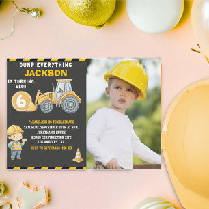 Construction Photo Birthday Invitation Turning 6