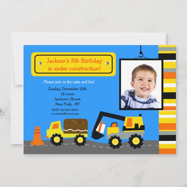 Construction Photo Birthday Party Invitation (Front)
