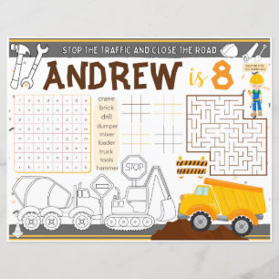 Construction placemat, Crane activity sheet