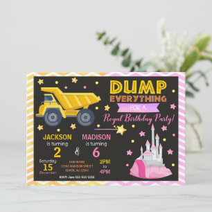 Construction & Princess Joint Birthday Invitation