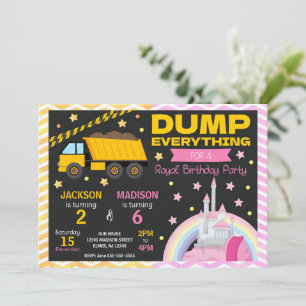 Construction & Princess Joint Birthday Invitation
