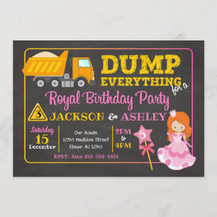 Construction & Princess Joint Birthday Invitation