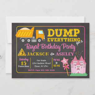 Construction & Princess Joint Birthday Invitation