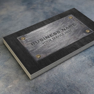 Construction Professional Dark Wood & Metal Business Card