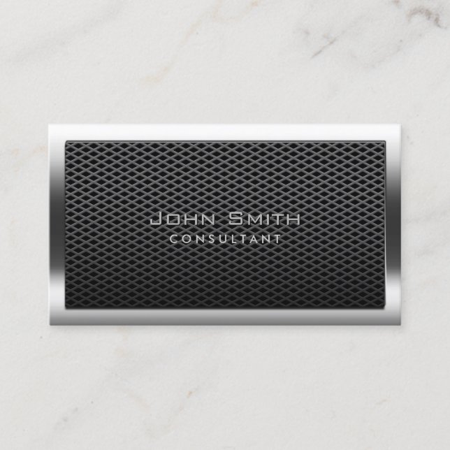 Construction Professional Metal Border Consultant Business Card (Front)