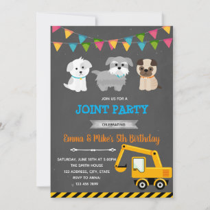 Construction puppy joint party invitation