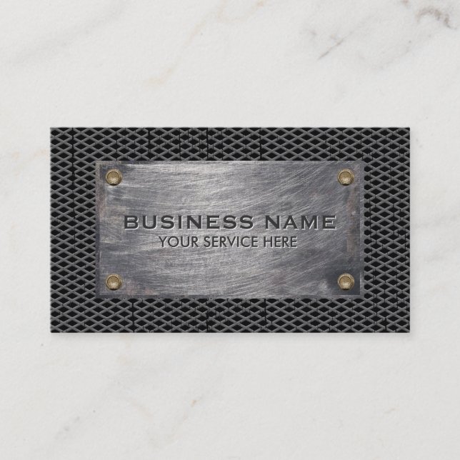 Construction Real Estate Grunge Metal Professional Business Card (Front)