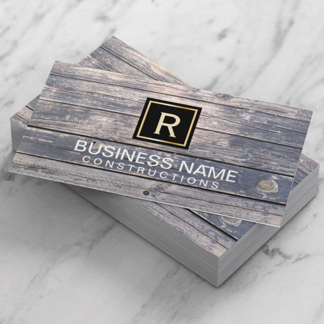 Construction & Repair Monogram Vintage Wood Business Card (Creator Uploaded)