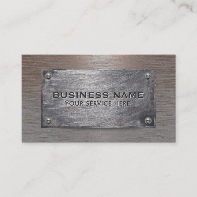 Construction Rusty Copper Metal Plate Business Card (Front)