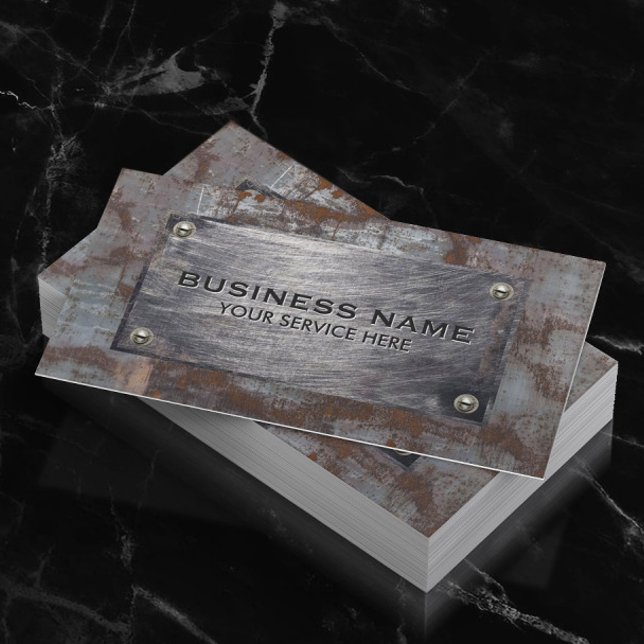 Construction Rusty Metal Plate Professional Business Card (Creator Uploaded)