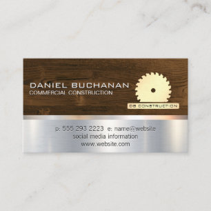 Construction   Saw and Wood   Metallic Background Business Card