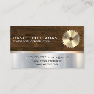 Construction   Saw and Wood   Metallic Background Business Card