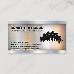 Construction Saw City Logo   Metallic Business Card