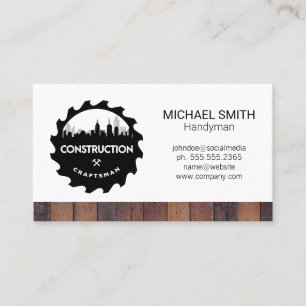 Construction Saw City Logo   Wood Trim Business Card