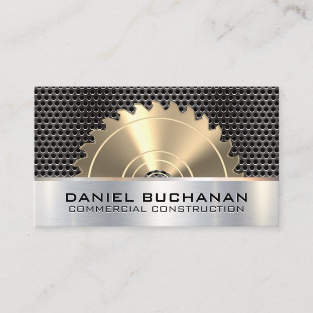Construction | Saw  | Metallic Grill Background Business Card (Front)
