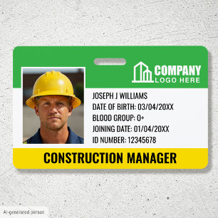 Construction Security ID Photo Logo Barcode Green Badge