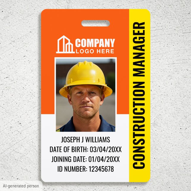 Construction Security ID Photo Logo QR Code Orange Badge (Creator Uploaded)