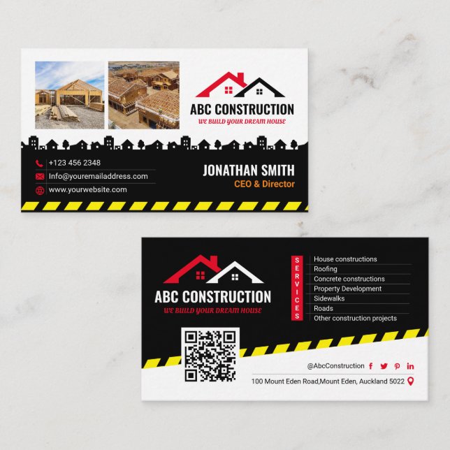 Construction Service, House Building, Renovation Business Card (Front/Back)