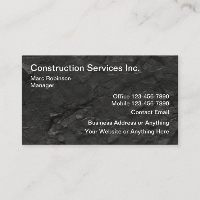 Construction Services Black Business Cards (Front)