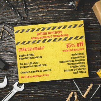 Construction Services Postcard Template
