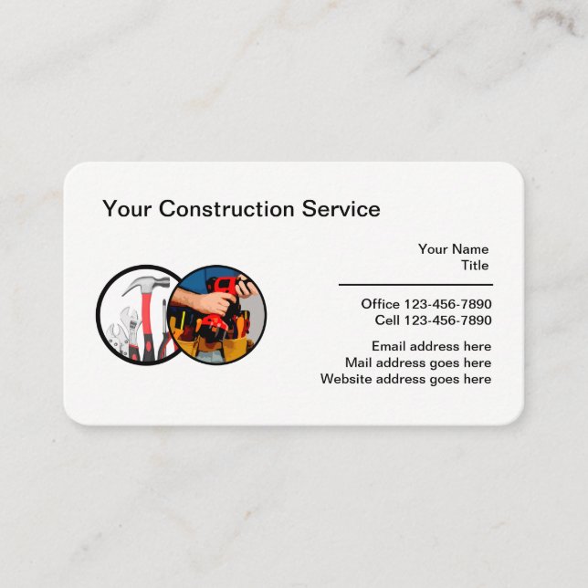 Construction Services Rounded Corner Business Card (Front)