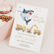 Construction Shark Joint Birthday Invitation
