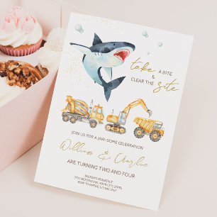 Construction Shark Joint Birthday Invitation