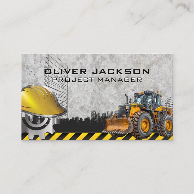 Construction Site | Bulldozer | Hardhat Business Card (Front)