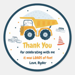 Construction Site Dump Truck Digger Birthday Favou Classic Round Sticker