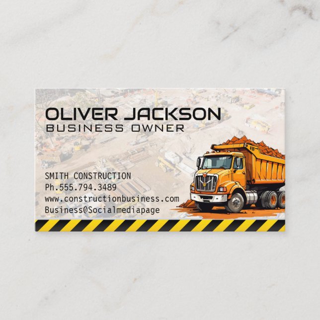 Construction Site | Dump Truck Vehicle Business Card (Front)