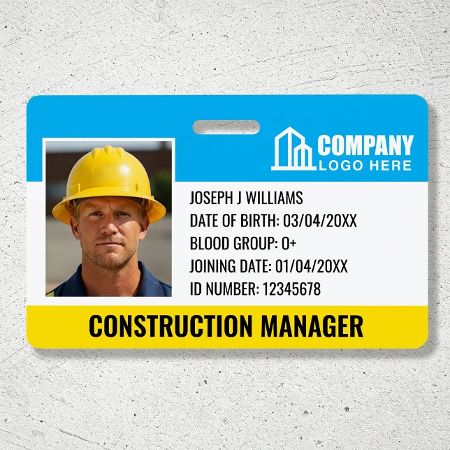 Construction Site ID Logo Barcode Blue Template ID Badge (Creator Uploaded)