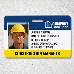 Construction Site ID Logo Barcode Navy Template Badge