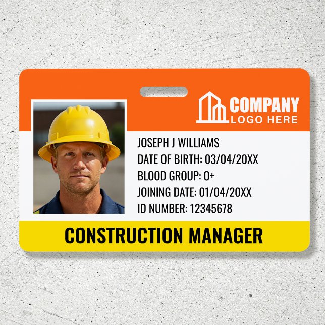 Construction Site ID Logo Barcode Orange Template Badge (Creator Uploaded)