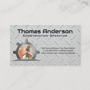 Construction Site Logo   Metal Background Business Card
