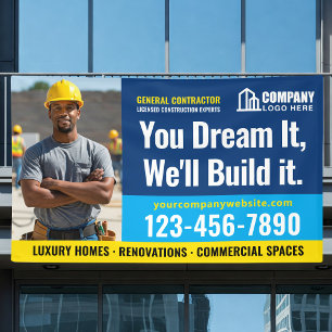 Construction Site Logo Photo Navy Blue Advertising Banner