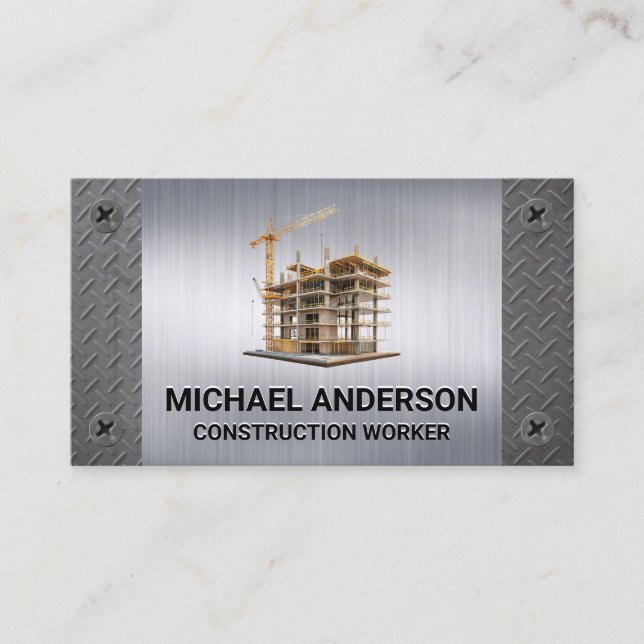Construction Site | Metal | Screws Business Card (Front)