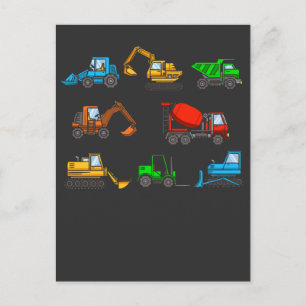 Construction site vehicles excavator forklift postcard