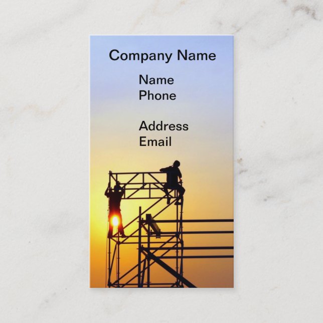 Construction Site with Workers at Sunset Business Card (Front)
