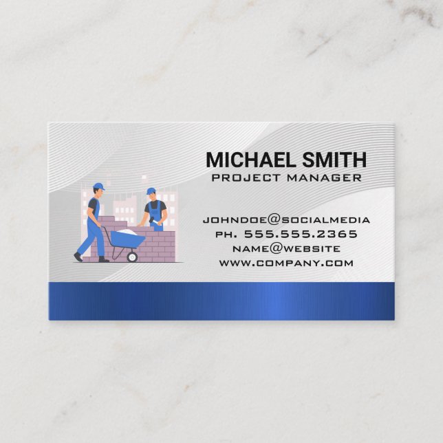 Construction | Skilled Worker | Blue Collar Business Card (Front)
