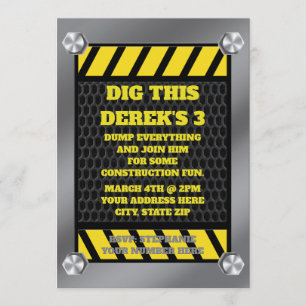 Construction Steel Hard Hat Birthday Invitation