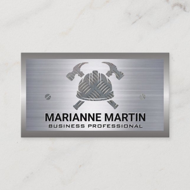 Construction Steel Logo | Metal | Carpentry  Business Card (Front)