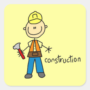 Construction Stick Figure Square Sticker
