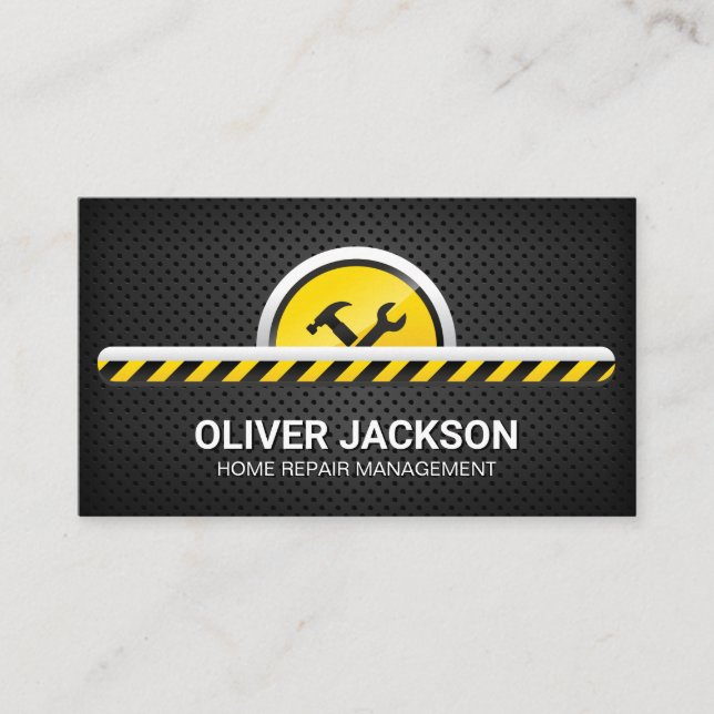 Construction Stripes | Hammer and Wrench Business Card (Front)
