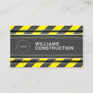 Construction tape stripes faux metallic  business card
